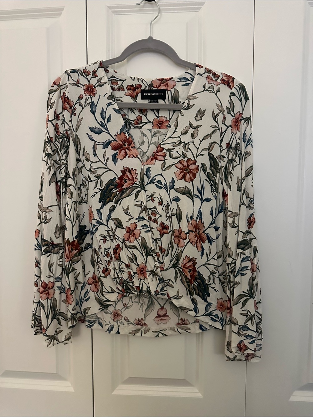 Fifteen Twenty Floral Surplice High-Low Blouse with Bell Sleeves